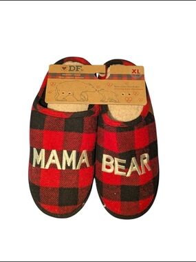 Dearfoam Mama Bear Red Plaid Kids Slippers